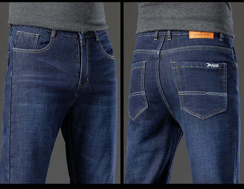 Winter Warm Fleece Jeans Men 2025 Straight Stretch Thick Casual Thermal Denim Pants Male Business Work Trousers New Men Clothing