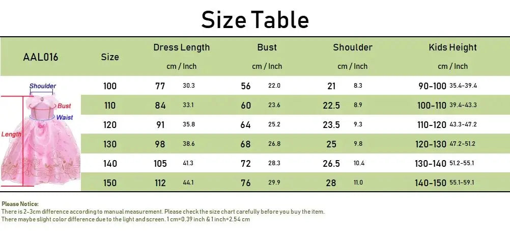 Aurora Dress for Girls Sleeping Beauty Costume Kids Birthday Halloween Party Disguise Dresses Up