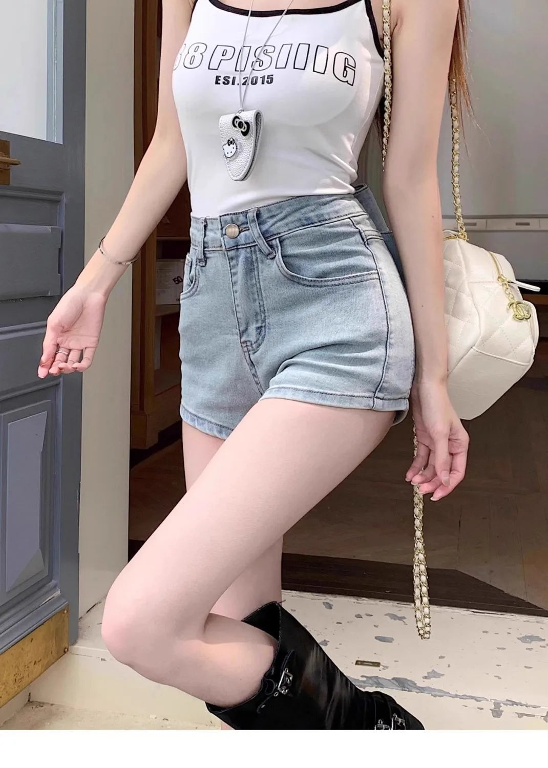 Women's Sexy Denim Shorts  Y2K Petite High Waisted Hip Lifting Shorts with Personality 3D Bow Detail Slim Summer Hot Pants