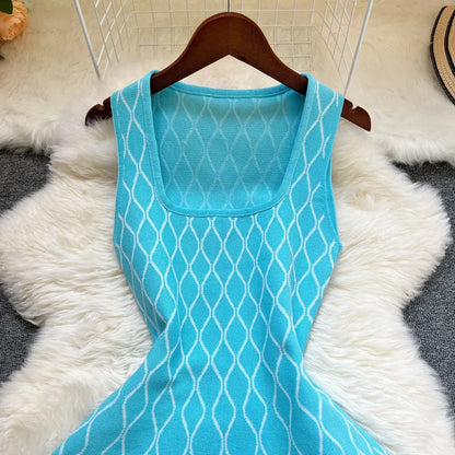 Brand Fashion A-line Short Women Dress Elegant Y2K Geometric Knitted Summer Dress Female Harajuku Black Party Vestidos