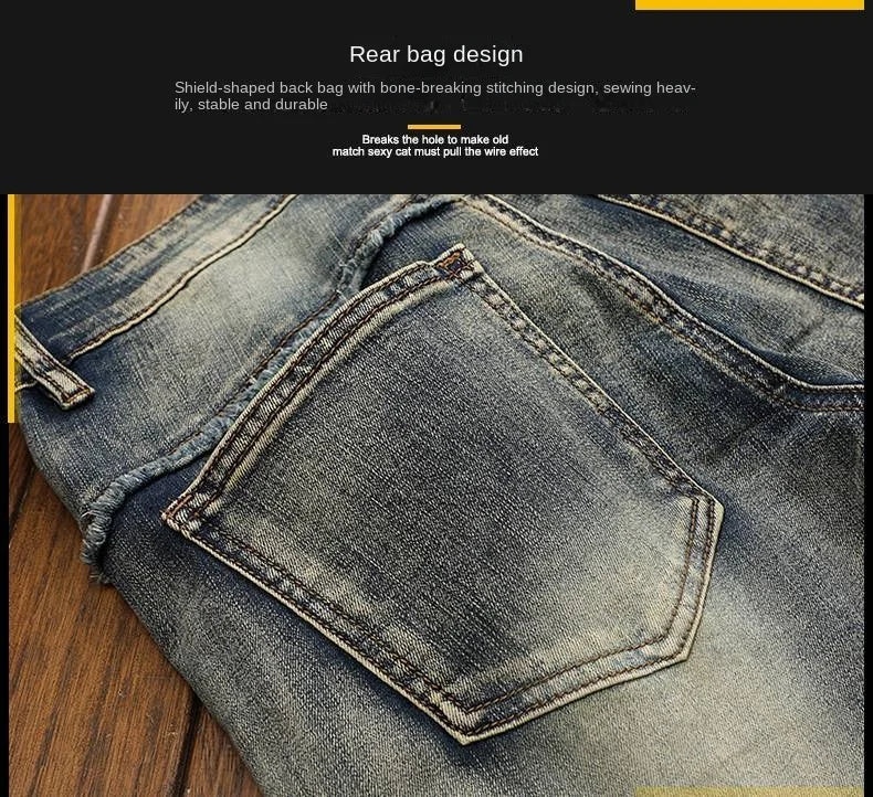 High Quality Fashion Luxury Retro Men's Denim Jeans Korean Style Vintage Casual Punk Motorcycle Designer Riding Cargo Jeans