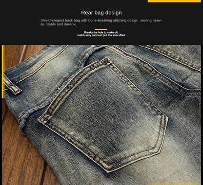 High Quality Fashion Luxury Retro Men's Denim Jeans Korean Style Vintage Casual Punk Motorcycle Designer Riding Cargo Jeans