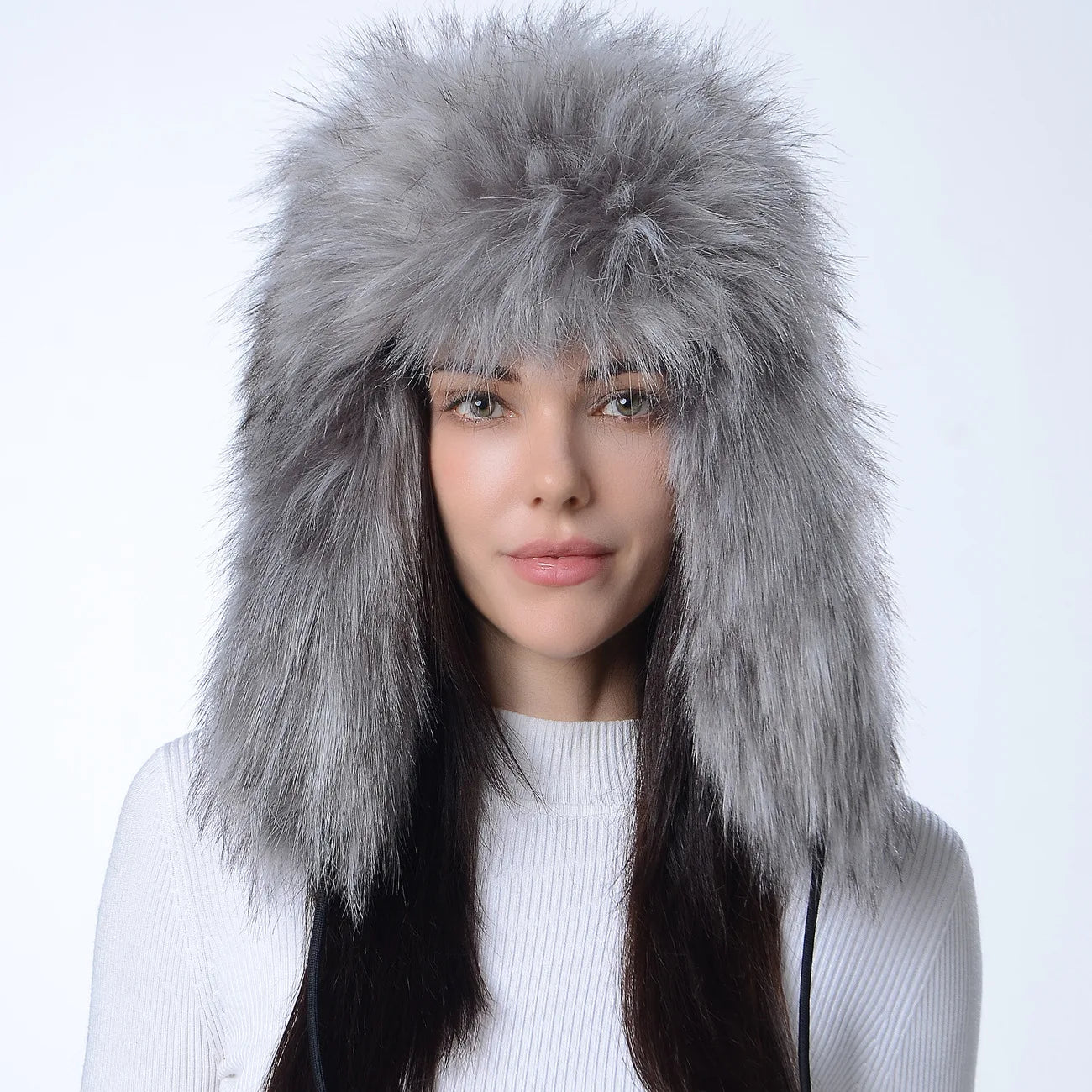Plush Raccoon Fur Hat Women Thicken Faux Fur Earflap Hat Winter Warm Russian Ushanka Hats Windproof Furry Bomber Cap