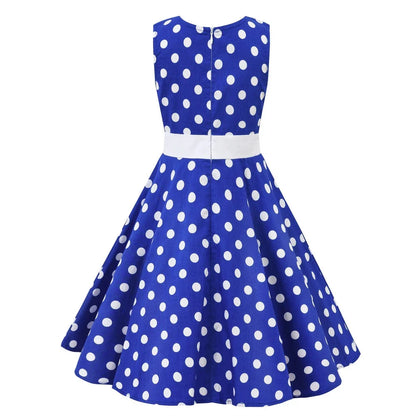 LPATTERN Girls' Vintage Rockabilly Dress Party Retro Polka Dot Floral Pattern A-line Dresses Pleated Skirt Knee-Length for 4-10Y