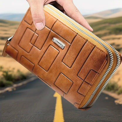 New multifunctional long wallet, leather zipper wallet, men's simple design business clutch, phone bag