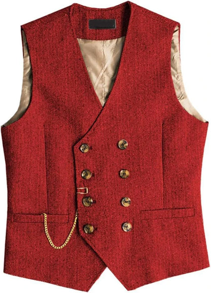 Men's Suit Vest Herringbone Pattern Retro British Style Double Breasted Waistcoat Four Season Outerwear Wedding Party traveling