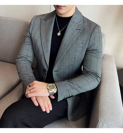 Men's Herringbone Stripe Suit Blazer Classic Lapel Dress Jacket Elegant Slim Fit Fashion Simple Casual Business Prom Suit Jacket