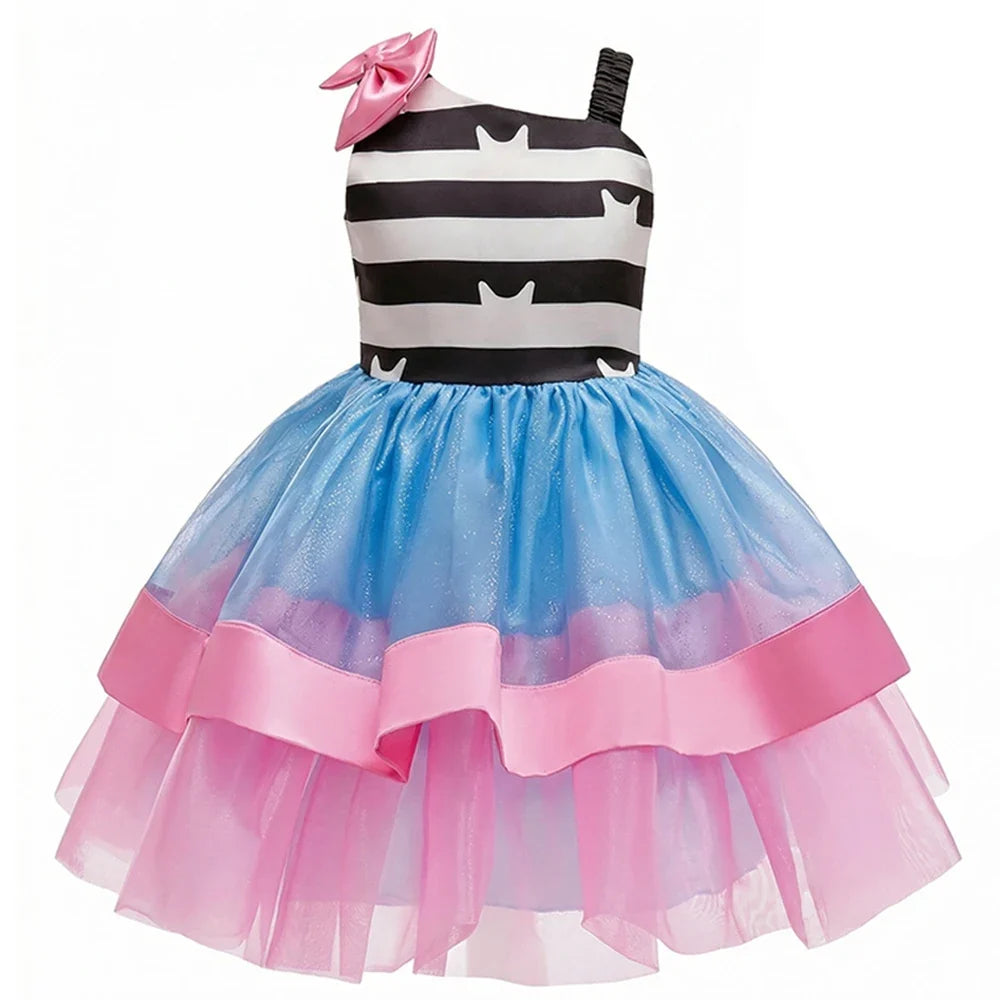 2026 Summer New Kids Girls Puffy Princess Dress Cat Striped Tutu Dress Children Birthday Party Cosplay Costume