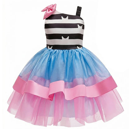 2026 Summer New Kids Girls Puffy Princess Dress Cat Striped Tutu Dress Children Birthday Party Cosplay Costume