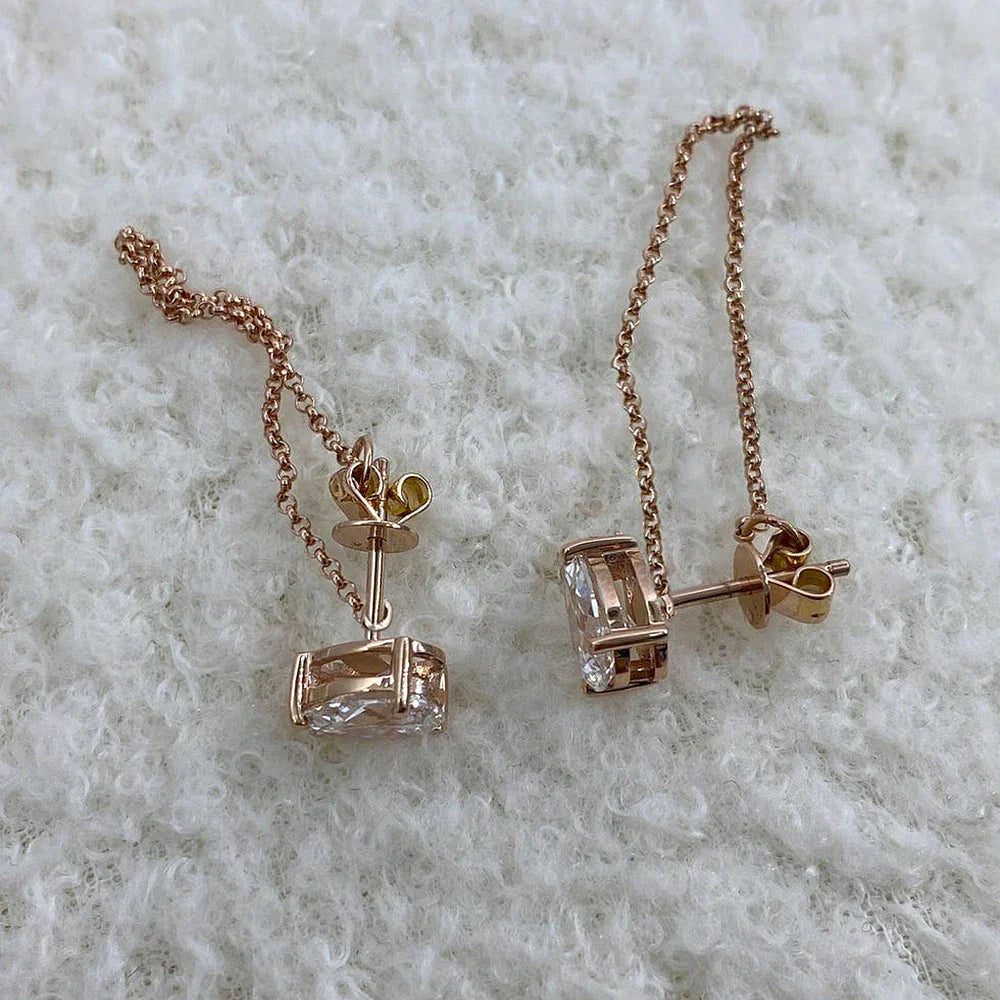 1-4carat Oval Cut Moissanite Chain Earrings for Women Solitaire Diamond Stud/Drop Earring 925 Silver Jewelry with Certificate