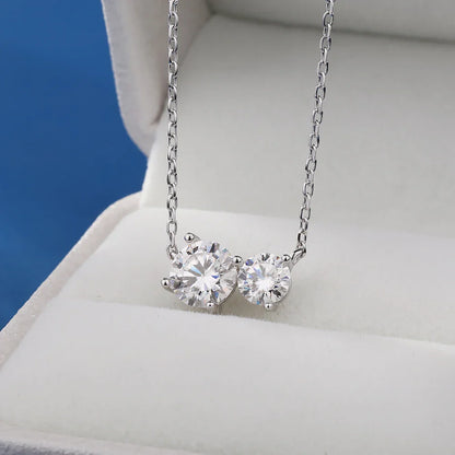 1.5cttw Round Cut Moissanite Pendant Necklace for Women 925 Sterling Silver Two Stone Delicate Necklace Jewelry Anniversary Gift