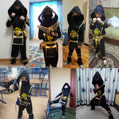 Black Ninja Costume Boy Halloween Japanese Samurai Costume Kid Anime Muscle Costume with Foam Accessories Best Children Gift