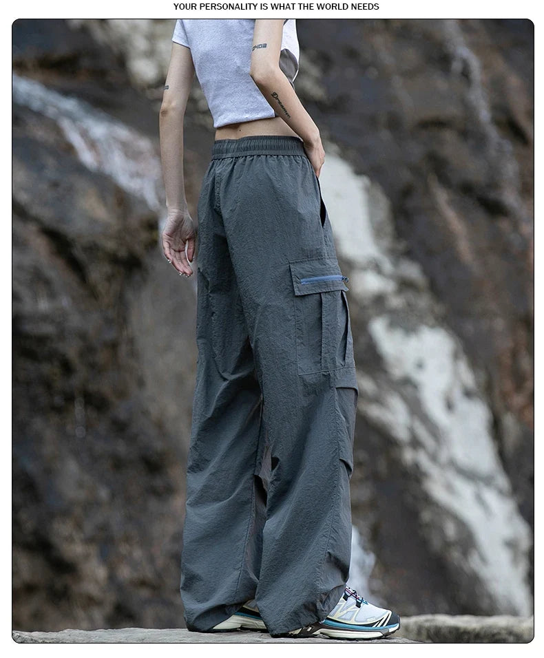 Women Hiking Pants Outdoor Waterproof Zippered Pocket Mountaineering Paratrooper Pants Autumn Breathable Camping Cycling Pants