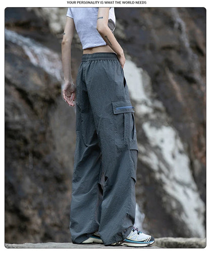 Women Hiking Pants Outdoor Waterproof Zippered Pocket Mountaineering Paratrooper Pants Autumn Breathable Camping Cycling Pants