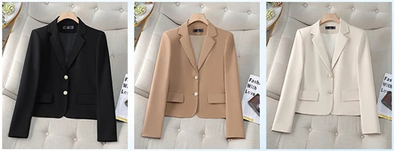 Spring Autumn Fashion Short Women Blazers Elegant Female Suits Jacket Tops Casual Solid Long Sleeve Office Lady Blazer Coat 4XL