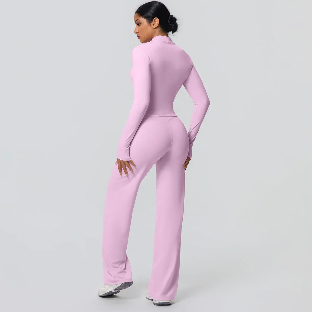 2pieces Quick Drying Sports Fitness Clothing Yoga Set Women Yoga Zipper Long Dleeves High Waisted Breathable Wide Leg Pants Set