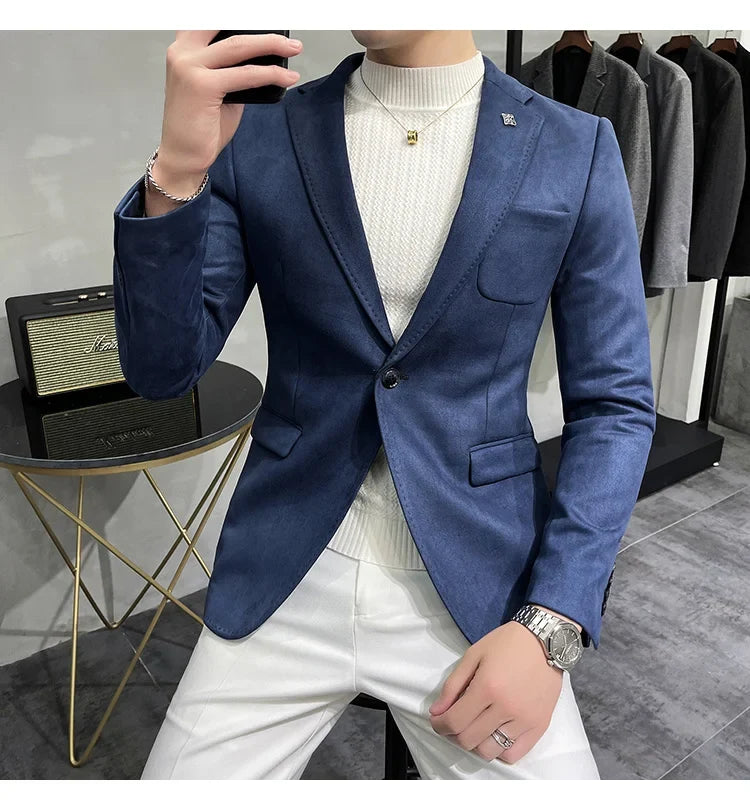 Deerskin Leather Jacket Blazer Men Casual Slim Fit Blazer Hombre Suit Leather Jacket Men Terno Masculino Men Clothing 6 Color