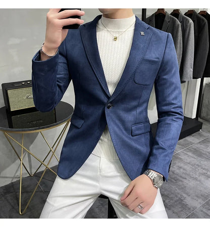 Deerskin Leather Jacket Blazer Men Casual Slim Fit Blazer Hombre Suit Leather Jacket Men Terno Masculino Men Clothing 6 Color
