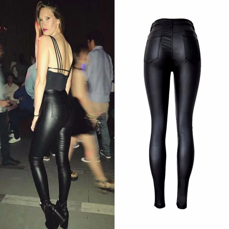2024 Styling Skinny Women Jeans High Waist Faux Leather Pants Outfit Leggings Chic Casual Girl Stretch Leather Denim Jeans C1075