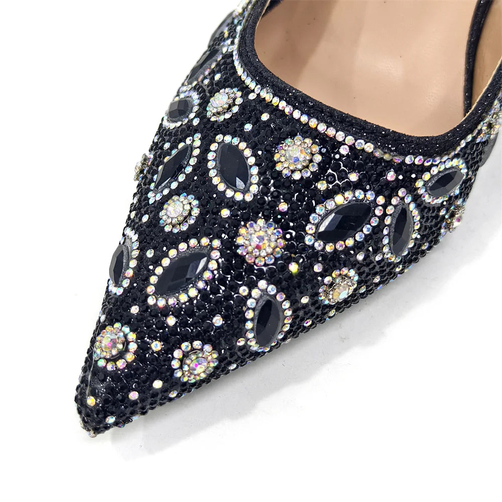 2025 Newest INS Style Black Color Elegant High Heels Nigeria Popular Design African Ladies Shoes And Bag Set For Party