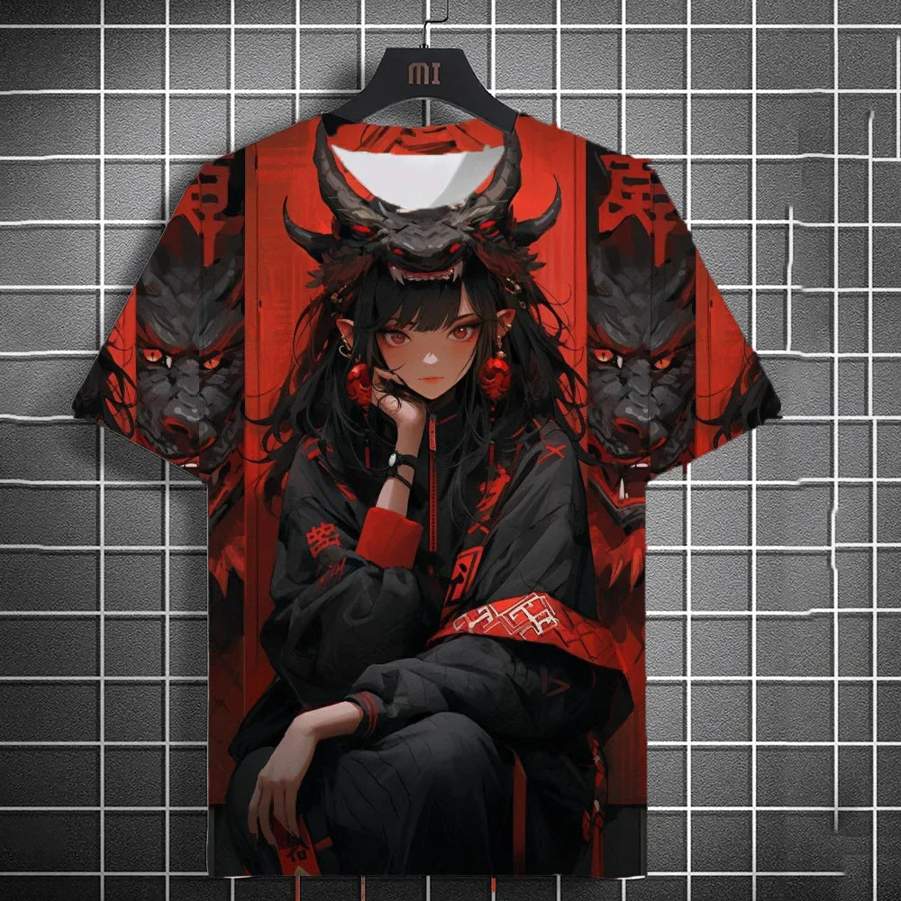Japanese Style Samurai Katana Girl T-Shirts 3D Print Personality Anime T shirt Men/Women Short Sleeve Top Fashion Men's Clothes
