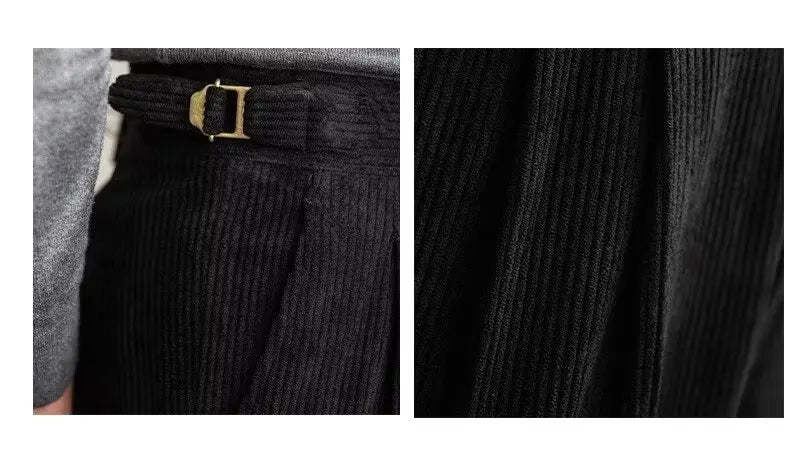 Classics Italian Naples Style Men's Suit Corduroy Pants Men High Waist Straight Work Formal British Business Brand Trousers Male