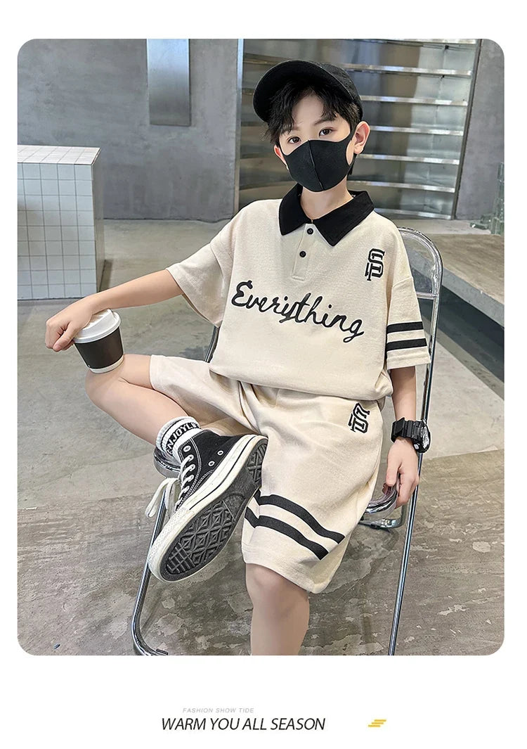 Kids Luxury Clothing Cotton Pique Fabric T-shirt Shorts Summer Outfit Set for Tweens Boys High Quality Polo Suit Child 5-14 Y