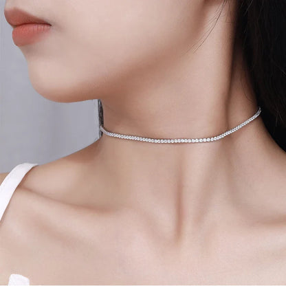 Adjustable Full 2mm 0.03CT D Color Moissanite Tennis Necklace for Women 925 Silver Plated 18K Gold Choker Neck Chain Gift