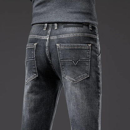 New Men's Slim Straight Elastic Jeans Fashion Business Casual Comfortable Soft Denim Trousers High Quality Mens Designer Clothes