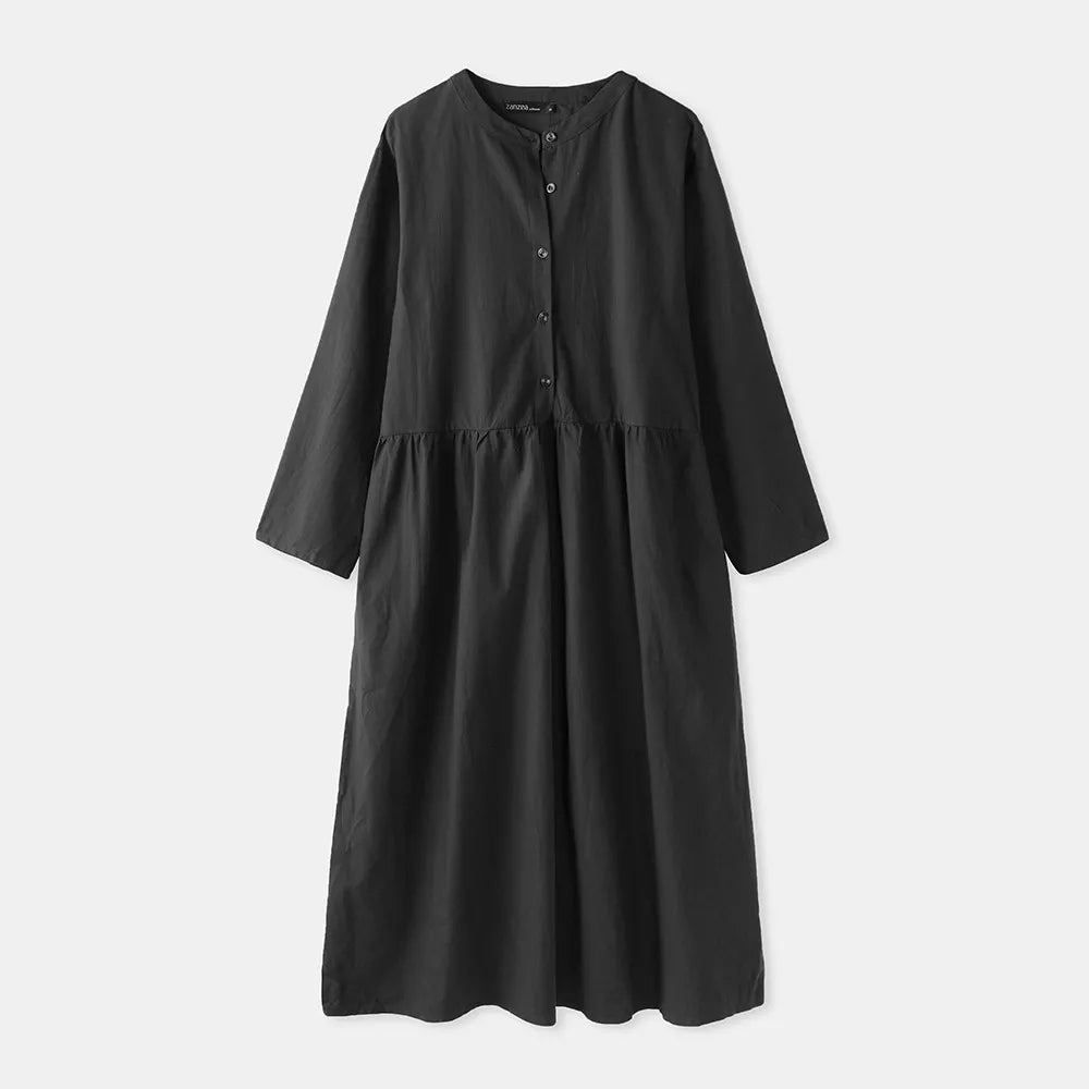 Women's Elegant Solid Cotton Robe Femme 2022 Spring Autumn Bohemian Maxi Dress ZANZEA Casual Long Sleeve Shirt Dresses Oversized
