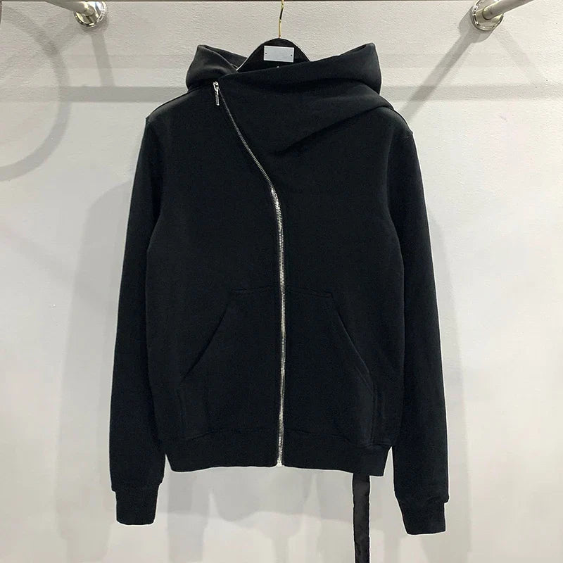 Autumn Zipper Design Black Hoodies Men's Women's Sportswear Jacket American Rock Hip Hop Street Wear Elastic Knitted Coats