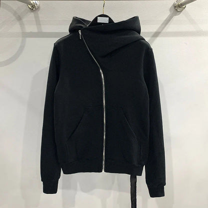 Autumn Zipper Design Black Hoodies Men's Women's Sportswear Jacket American Rock Hip Hop Street Wear Elastic Knitted Coats