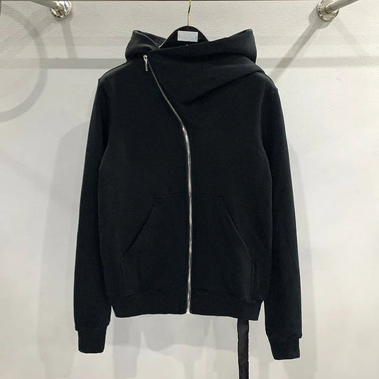 Autumn Zipper Design Black Hoodies Men's Women's Sportswear Jacket American Rock Hip Hop Street Wear Elastic Knitted Coats