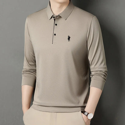 Spring and Autumn Pure Cotton Men's Long Sleeve Collar T-shirt Business Casual Fashion Comfortable Versatile Polo Shirt