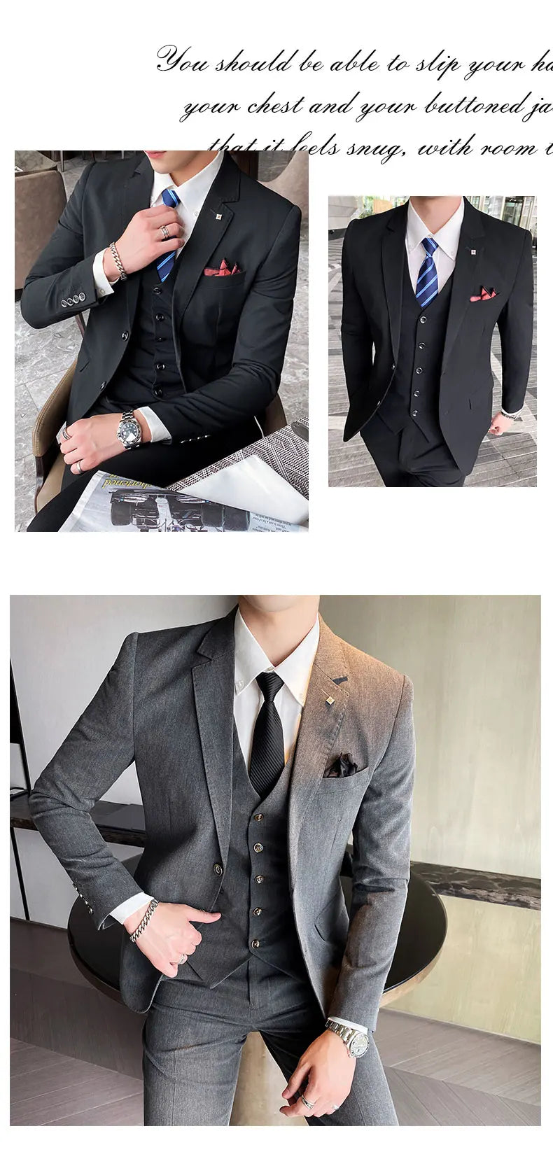 Men's Large Size Three-Piece Suit Set - High-Quality Solid Color Fashion Business Professional Suit with Vest And Trousers