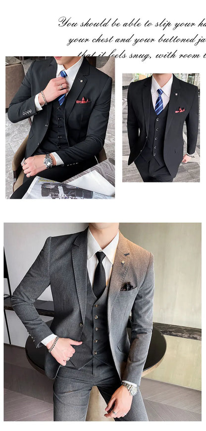 Men's Large Size Three-Piece Suit Set - High-Quality Solid Color Fashion Business Professional Suit with Vest And Trousers