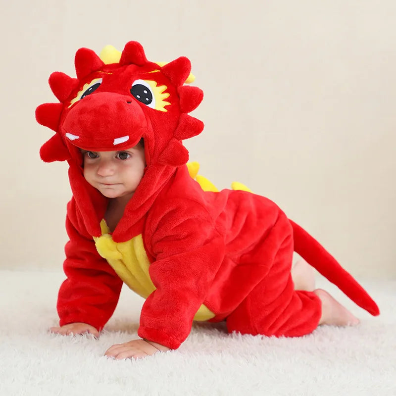 Toddler Infant Dinosaur Costume Flannel Hooded Onesies Soft Animal Romper Outfits Gift Halloween Cosplay Party Creeper Costume