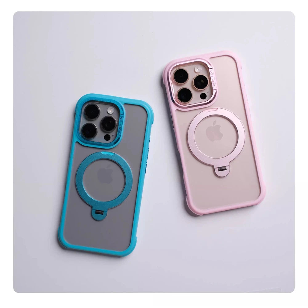 360° Magnetic Rotatable Holder Shockproof Case For iPhone 17 16 Pro Max 15 14 13 Transparent For MagSafe Wireless Charge Cover