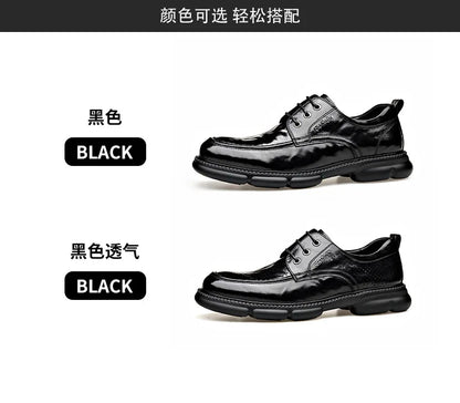 Summer Hallow Cow Leather Shoes for Men Fashion Casual Black New Designer Dress Shoes Male Lace Breathable Platform Shoes Man