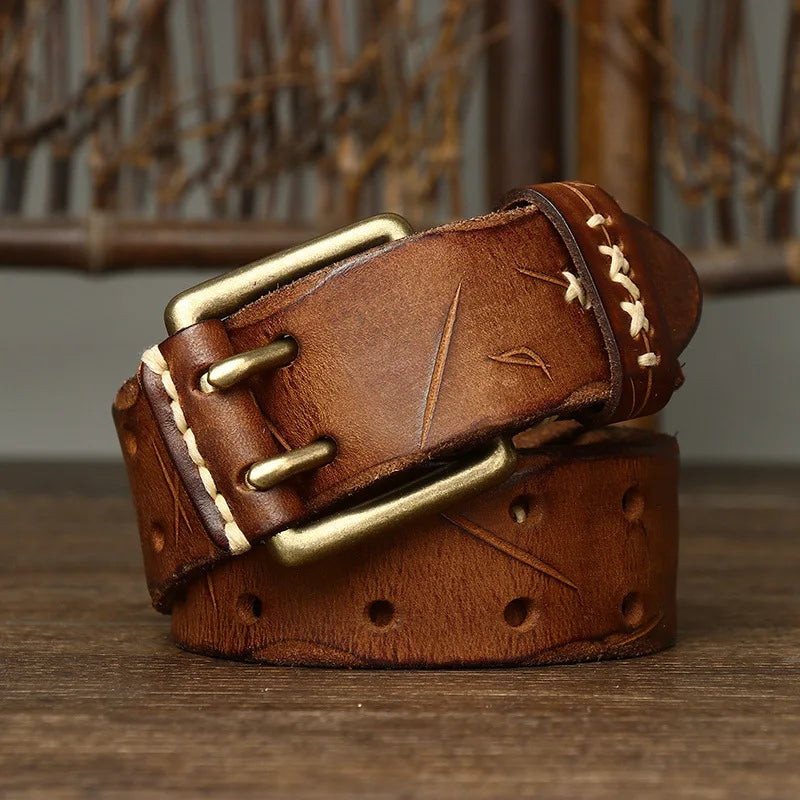 3.8CM Men High Quality Genuine Leather Brass Buckle Belt Luxury Designer Belts Men Pure Cowskin Fashion Strap Male Jeans for Man