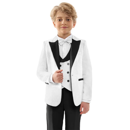 Classic Wedding Suit Set For Boys Slim Fitting Tuxedo Suits Blazer Vest Pants Bow-Tie 4PCS Graduation Piano Costume Dress wear