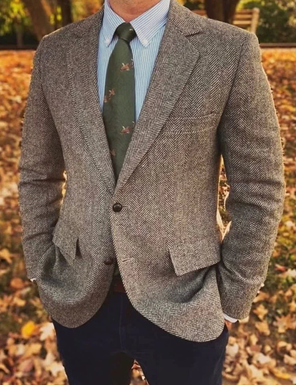 Premium Men's Suit Brown Blazer Prom Tuxedos Herringbone Tweed Single Breasted Formal Bussiness Jacket for Wedding（Only Coat）