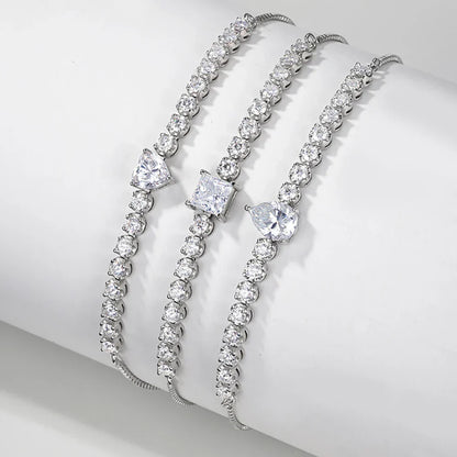 2.5mm Full Moissanite Tennis Riviera Bracelet With 6mm Heart Cut Diamond Adjustable Wrist Chain S925 Silver for Women Jewelry