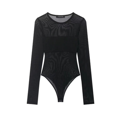 Chic Sheath Sexy Brown Streetwear Night Party Jumpsuit Fashion 2026 Club Long Sleeve Cool Strapless Sheer Mujer Tops