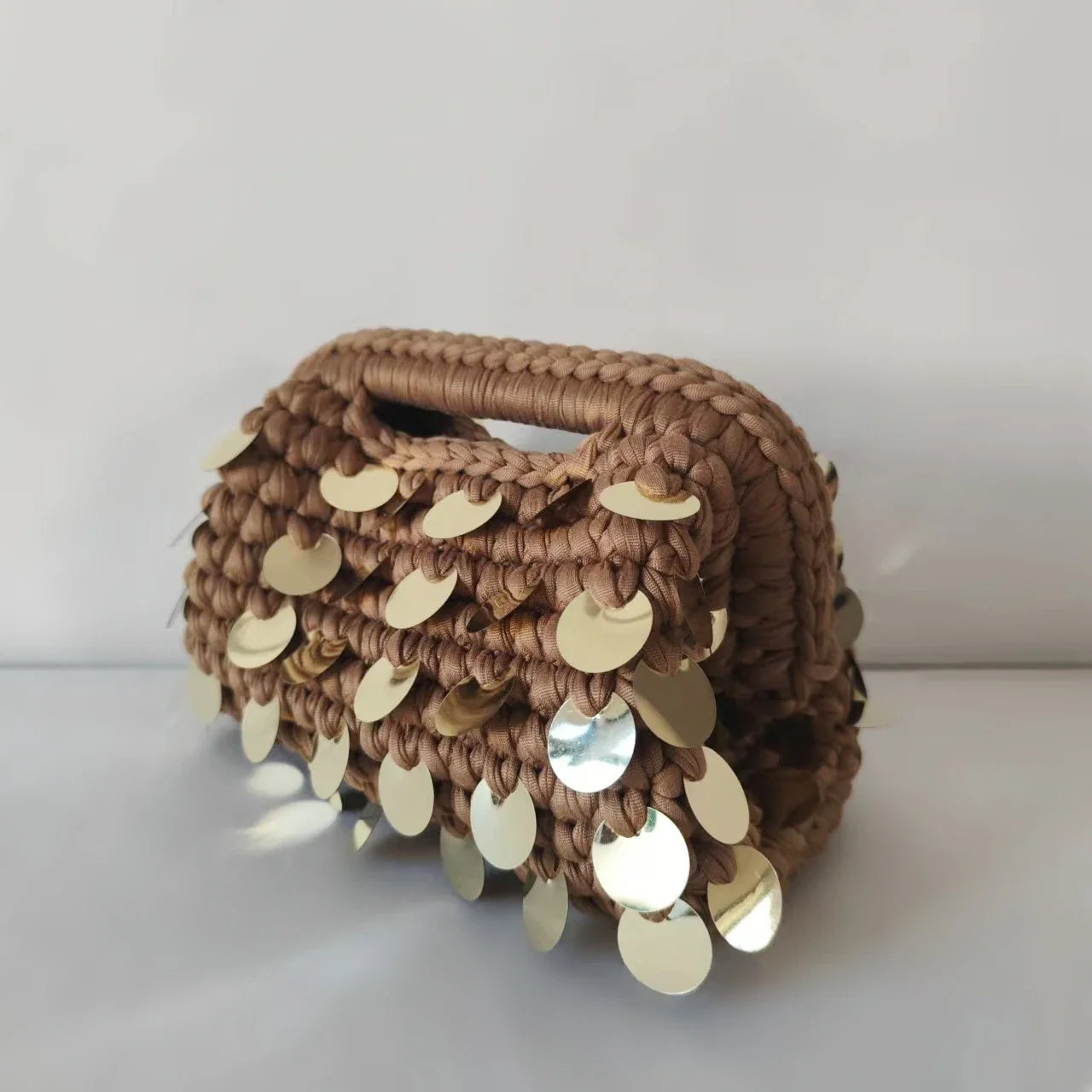 Yingzi Small Sequin Crochet Cluth Bag with Shine Paillettes Handmade Evening Bag Makeup Bag