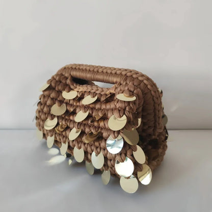 Yingzi Small Sequin Crochet Cluth Bag with Shine Paillettes Handmade Evening Bag Makeup Bag