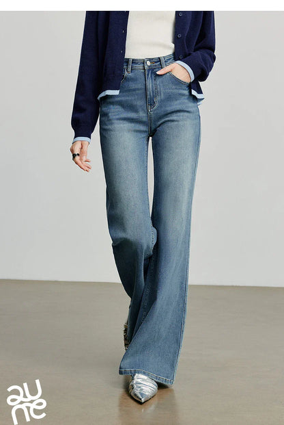 Women Denim jeans 2025 Autumn New Lycra Stretch Mid Waist Cotton Flares Pants