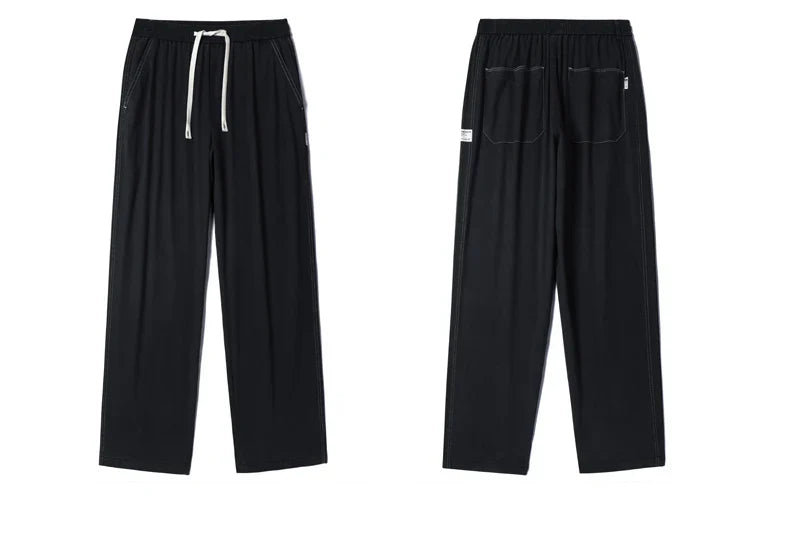 Summer Soft Lyocell Fabric Men's Jeans Thin Loose Straight Pants Drawstring Elastic Waist Korea Casual Trousers Plus Size M-5XL