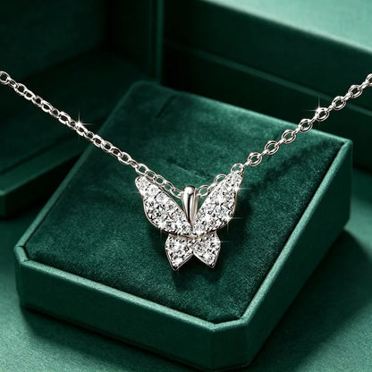 Sparkling 1.5mm Moissanite Necklace 14K Gold Butterfly Pendant Necklaces for Women Valentine's Day Jewelry Gift