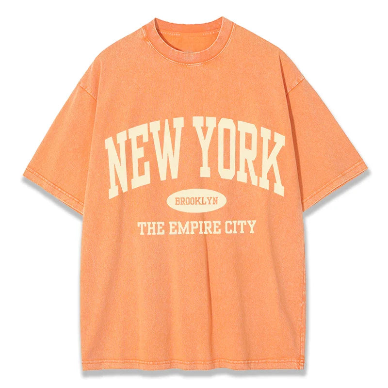 New York Brooklyn Letter Printed Washed T-Shirts Women Cotton Tops Comfortable Distressed O-Neck T Shirts Summer Womans Clothes
